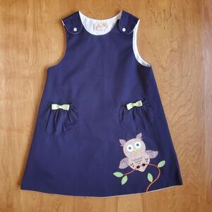 Rosalina Collections Jumper Overall Dress 4T Blue Applique Owl Pockets Bows